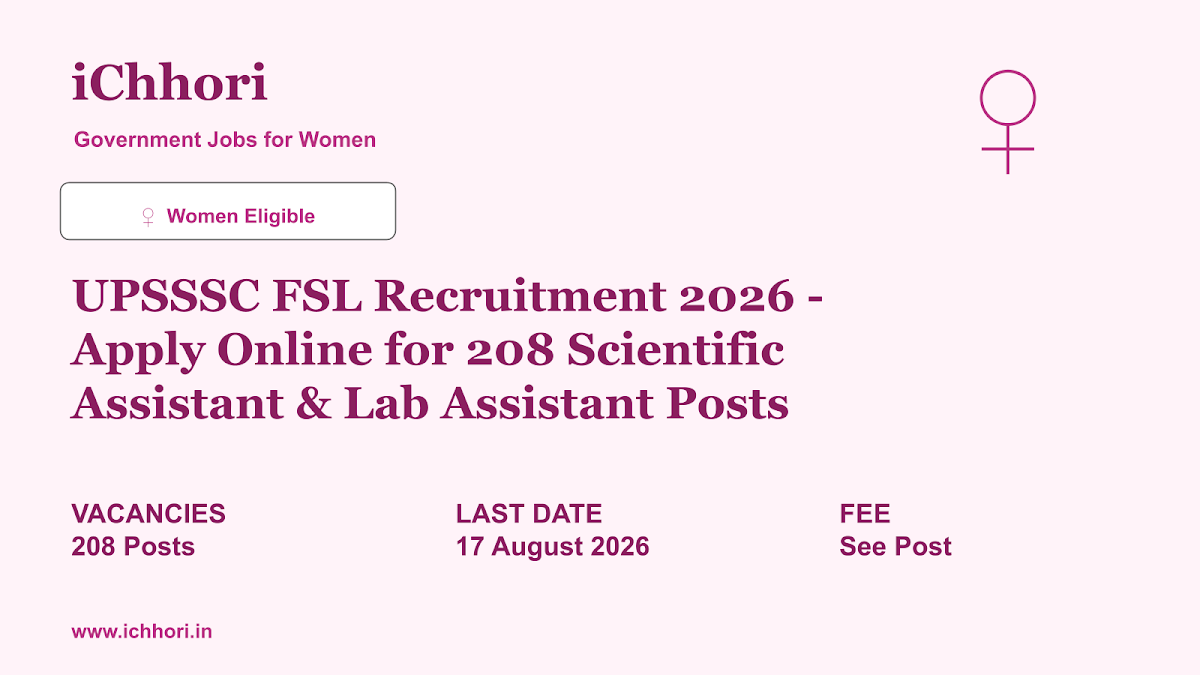 UPSSSC FSL Recruitment 2026 - Apply Online for 208 Scientific Assistant & Lab Assistant Posts - iChhori