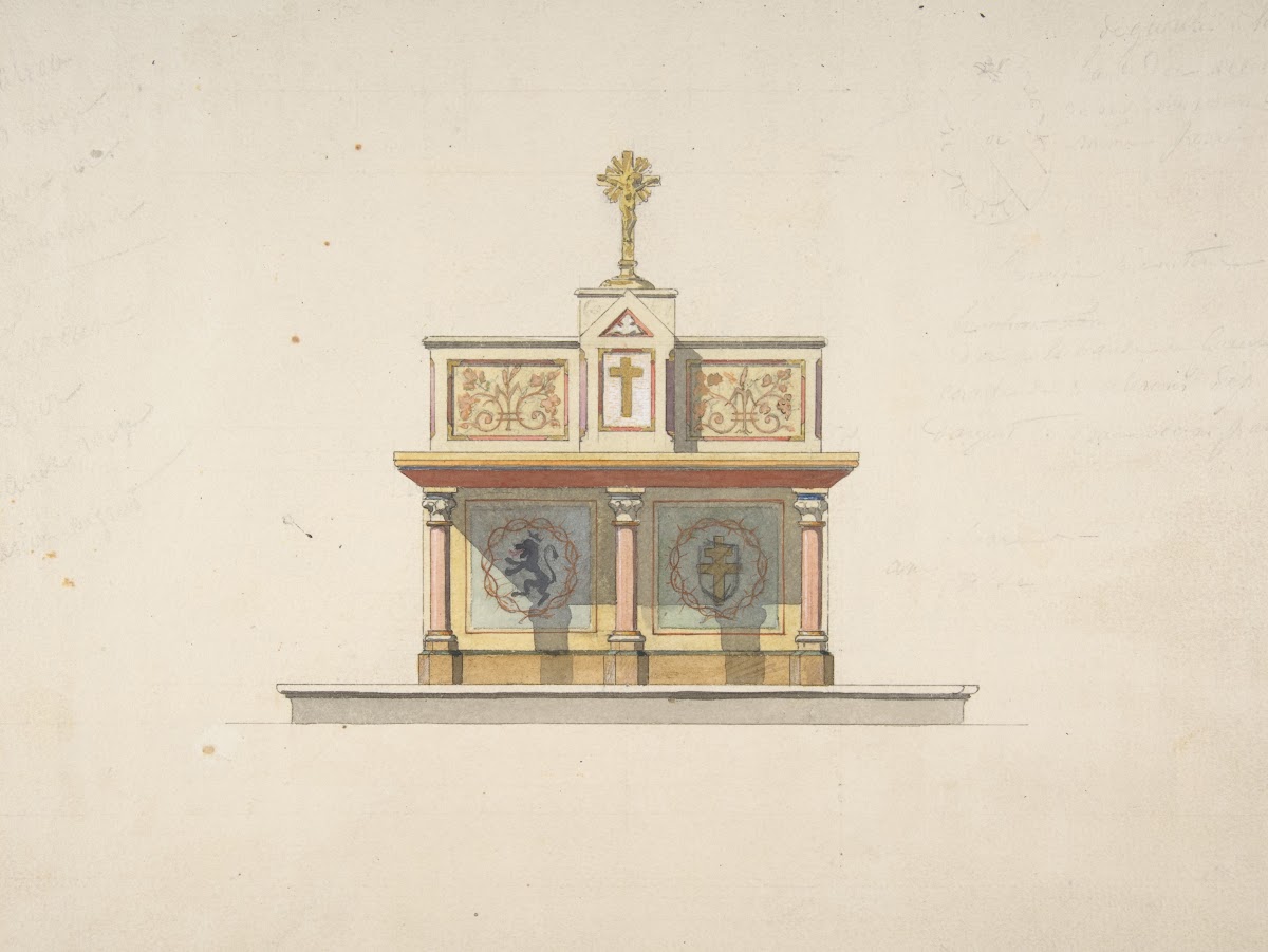 Design for an altar table surmounted by a crucifixion 19th Century