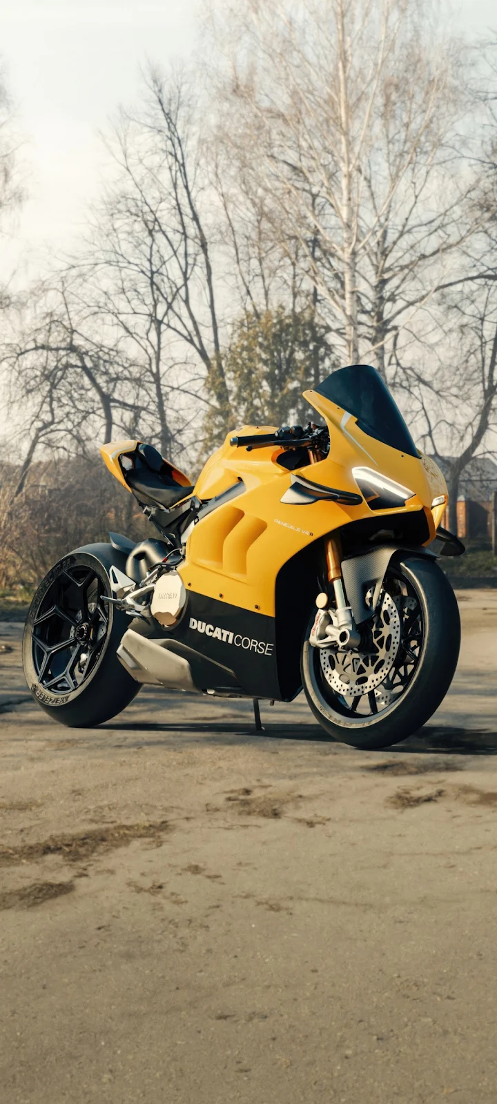 Yellow Ducati Panigale Motorcycle - Automotive Photography iPhone Wallpaper (1032x2293)