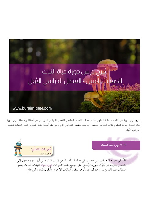 شرح درس دورة حياة النبات - بوابة البريمي - علوم الصف 5 الفصل 1