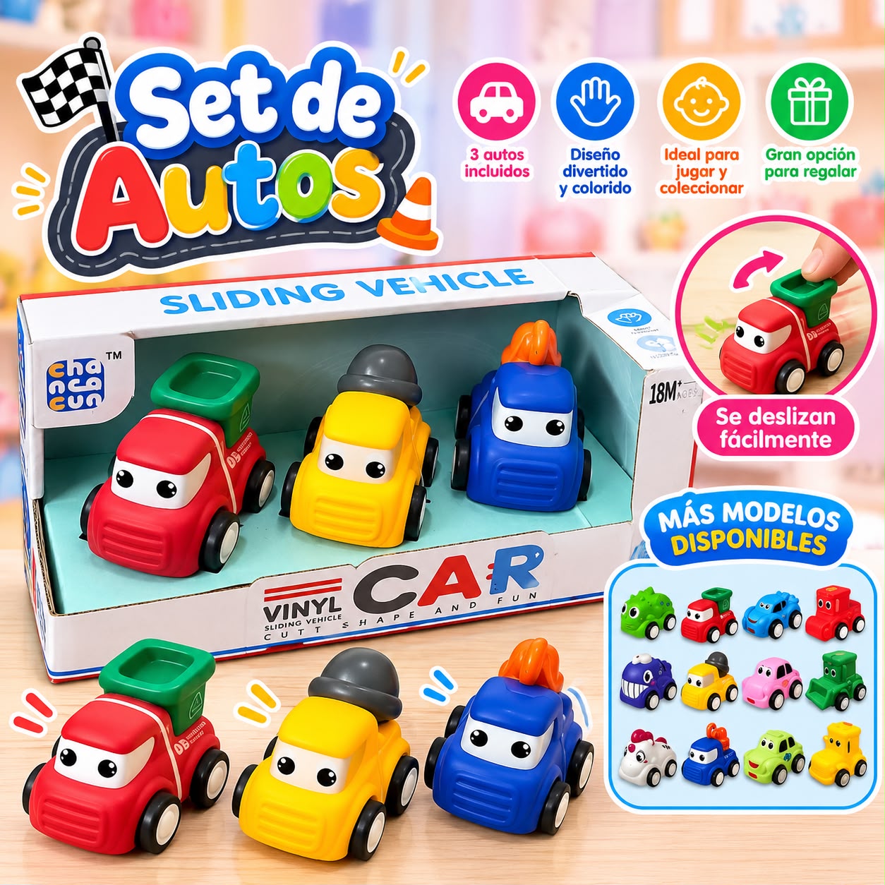 Set de 3 autitos de goma Sliding Vehicle