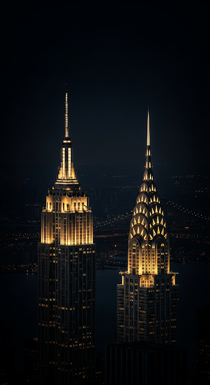 Empire State and Chrysler Buildings at Dusk