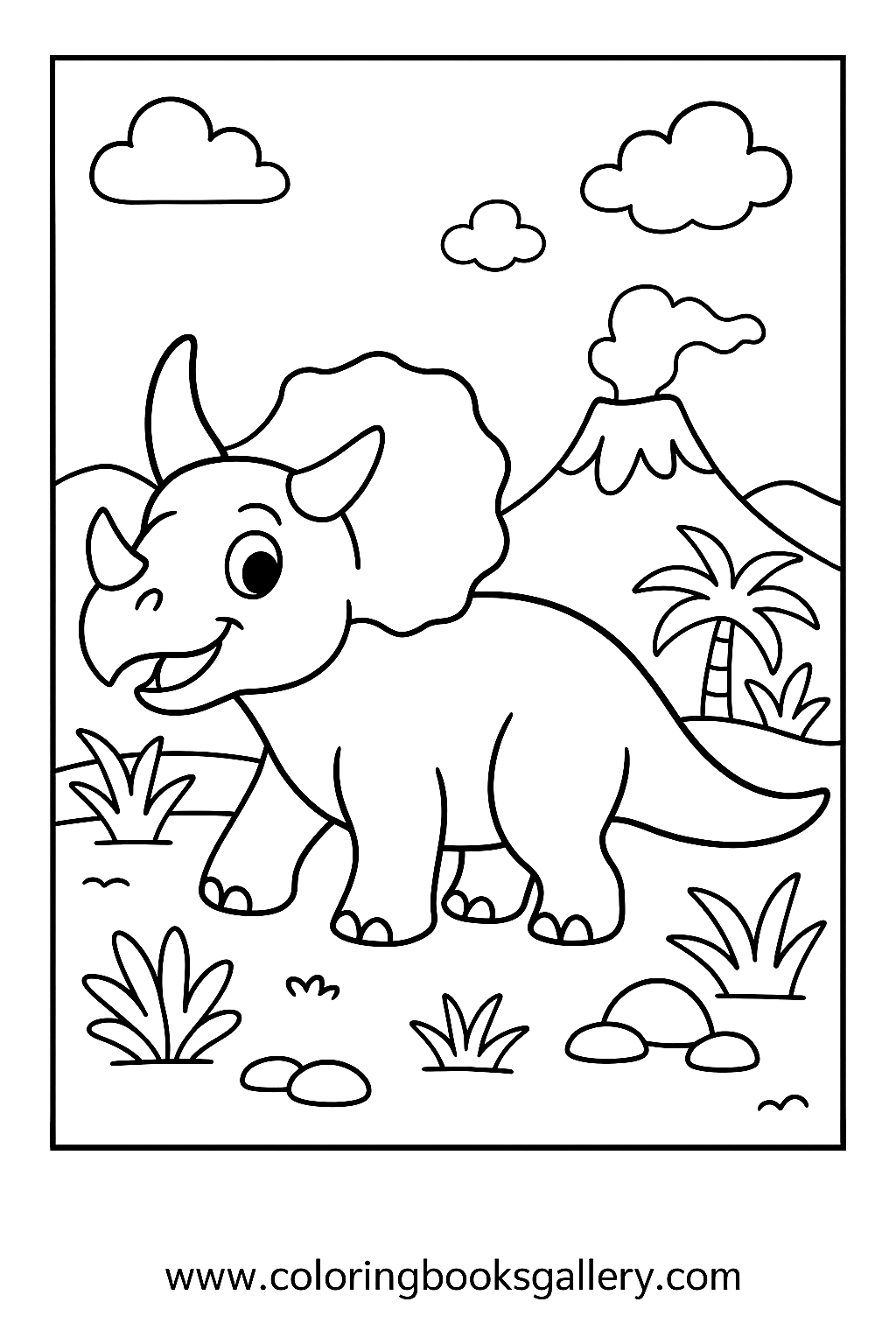 Coloring Fun with Cute Torosaurus in Prehistoric Times – free coloring page for kids