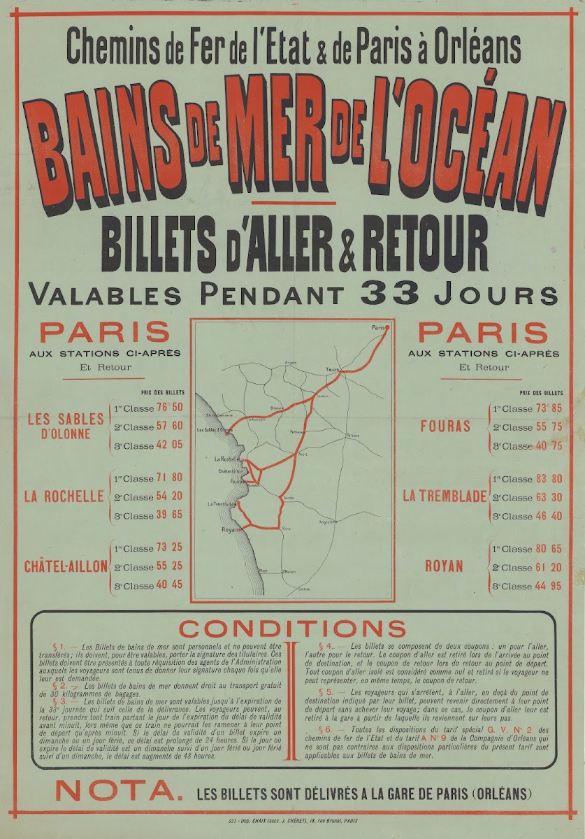 Chemins de Fer de LEtat  de Paris à Orléans Bains de mer de locéan 1884