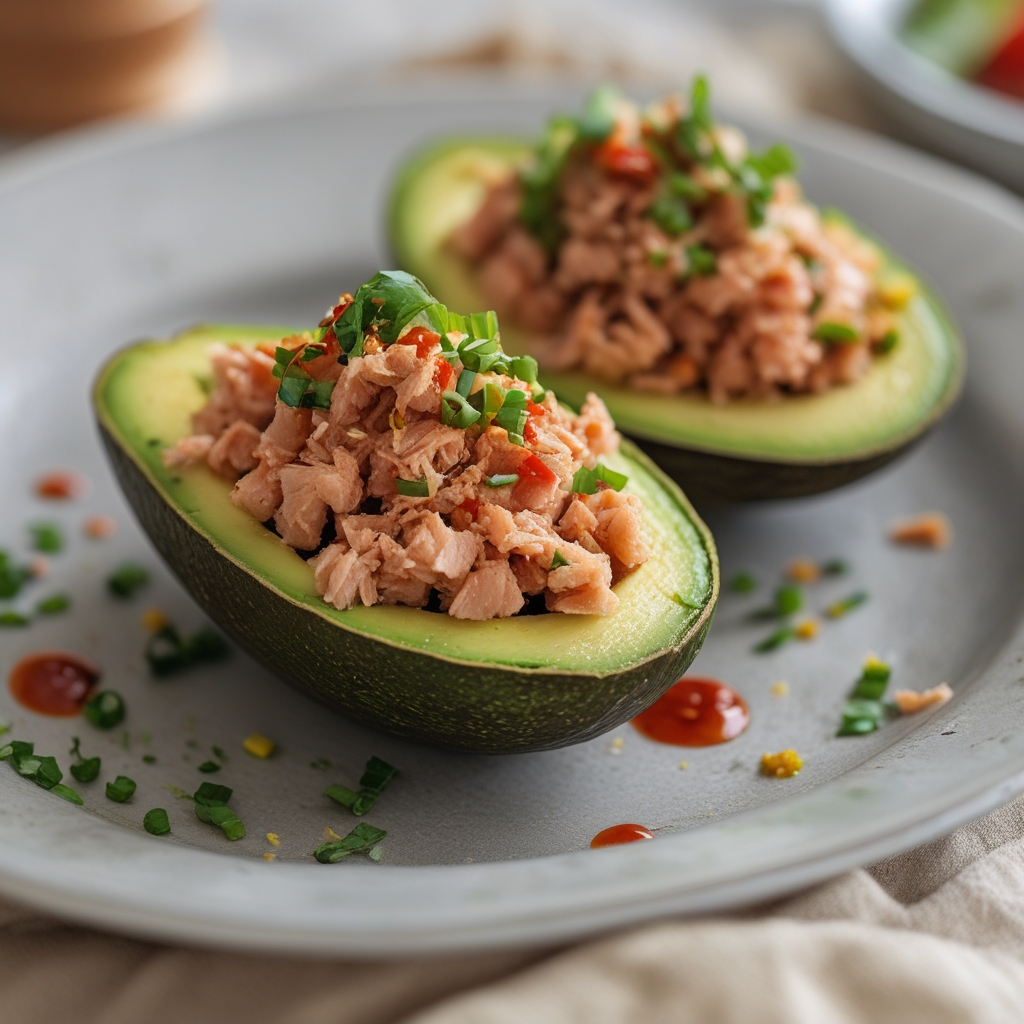 Final Spicy Sriracha Tuna Stuffed Avocados with Crispy Quinoa