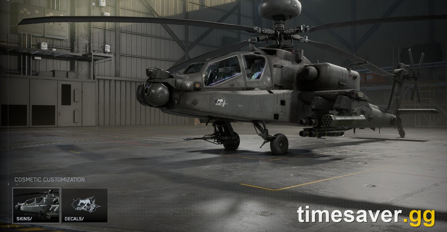 Battlefield 6 M77E Falchion attack helicopter in the hangar customization screen