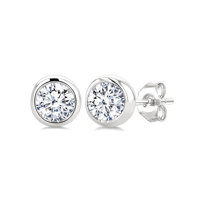 Round Shape Bezel Set Diamond Stud Earrings