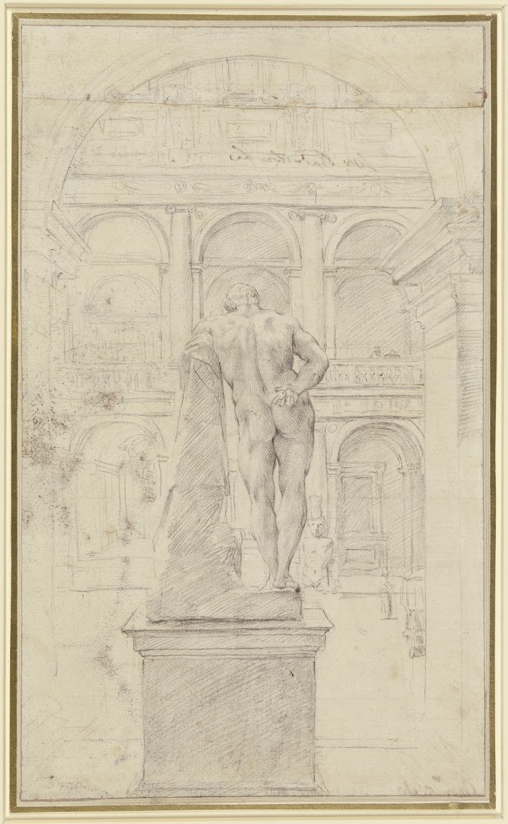 Rückenansicht des Herkules Farnese im Hof des Palazzo Farnese in Rom