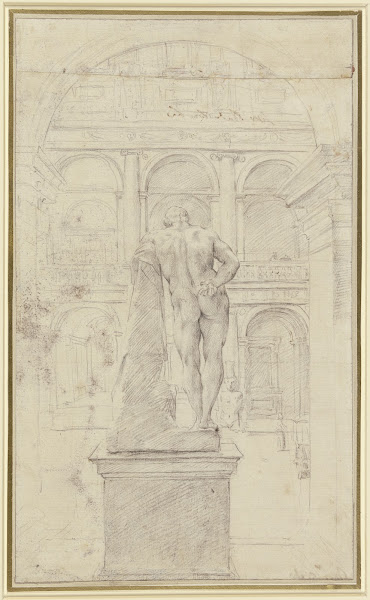 Rückenansicht des Herkules Farnese im Hof des Palazzo Farnese in Rom