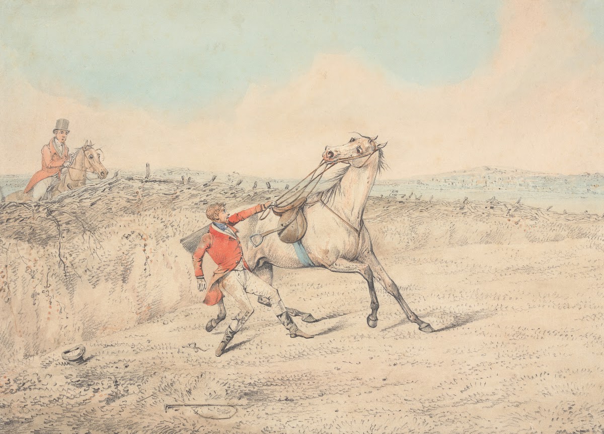 Rider Holding on to a Gray Horse After a Fall