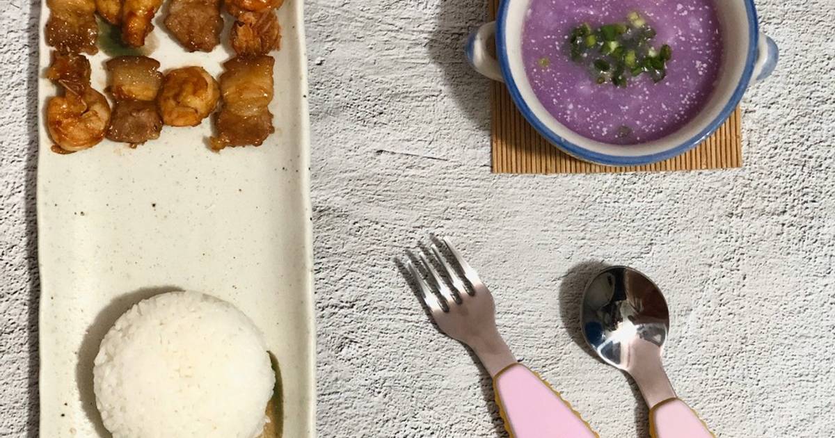 Thịt kho tôm-canh khoai tím-ăn dặm