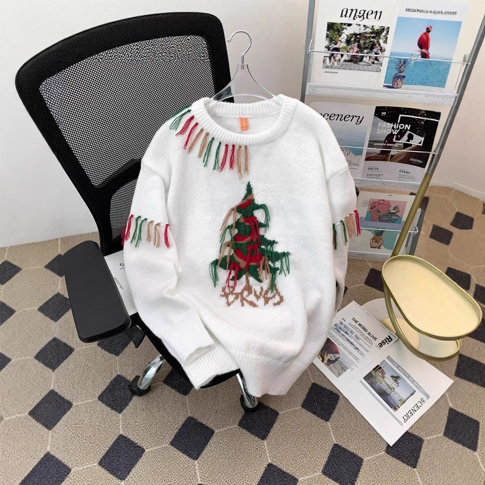 Handcrafted Fashion knit sweater with Christmas tree motif