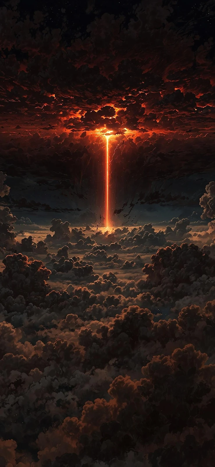 Dramatic Fiery Beam Through Clouds - Digital Fantasy Art Full HD iPhone Wallpaper (1174x2543)