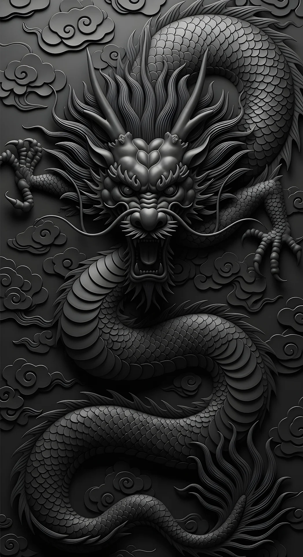 3D Carved Matte Black Dragon Sculpture - Free 4K mobile Wallpaper