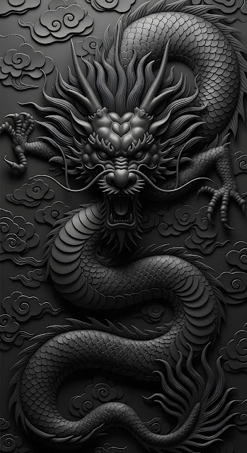 3D Carved Matte Black Dragon Sculpture - Free mobile Wallpaper