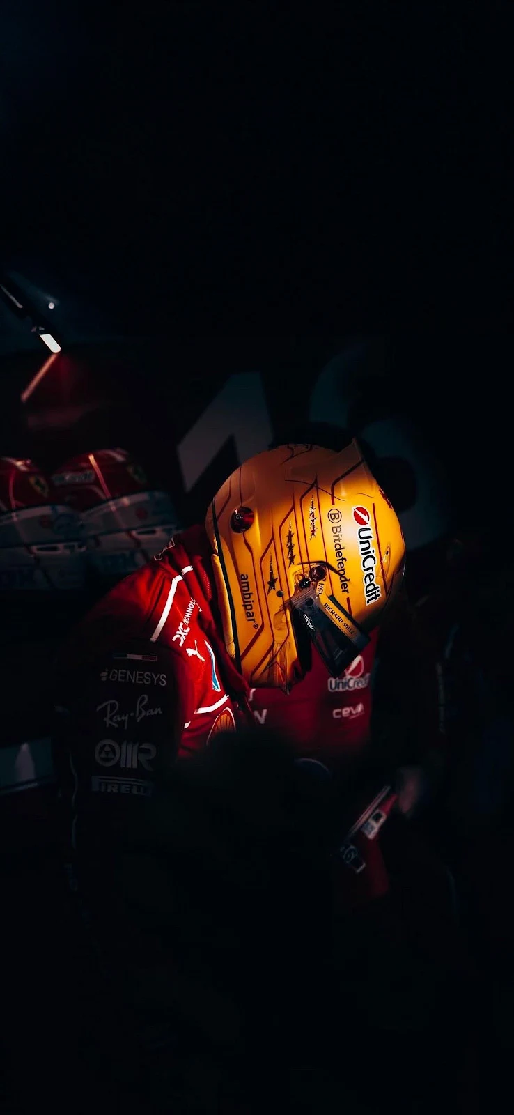 Ferrari Racer Helmet Under Spotlight - Cinematic Photography 2K iPhone Wallpaper (1826x3960)