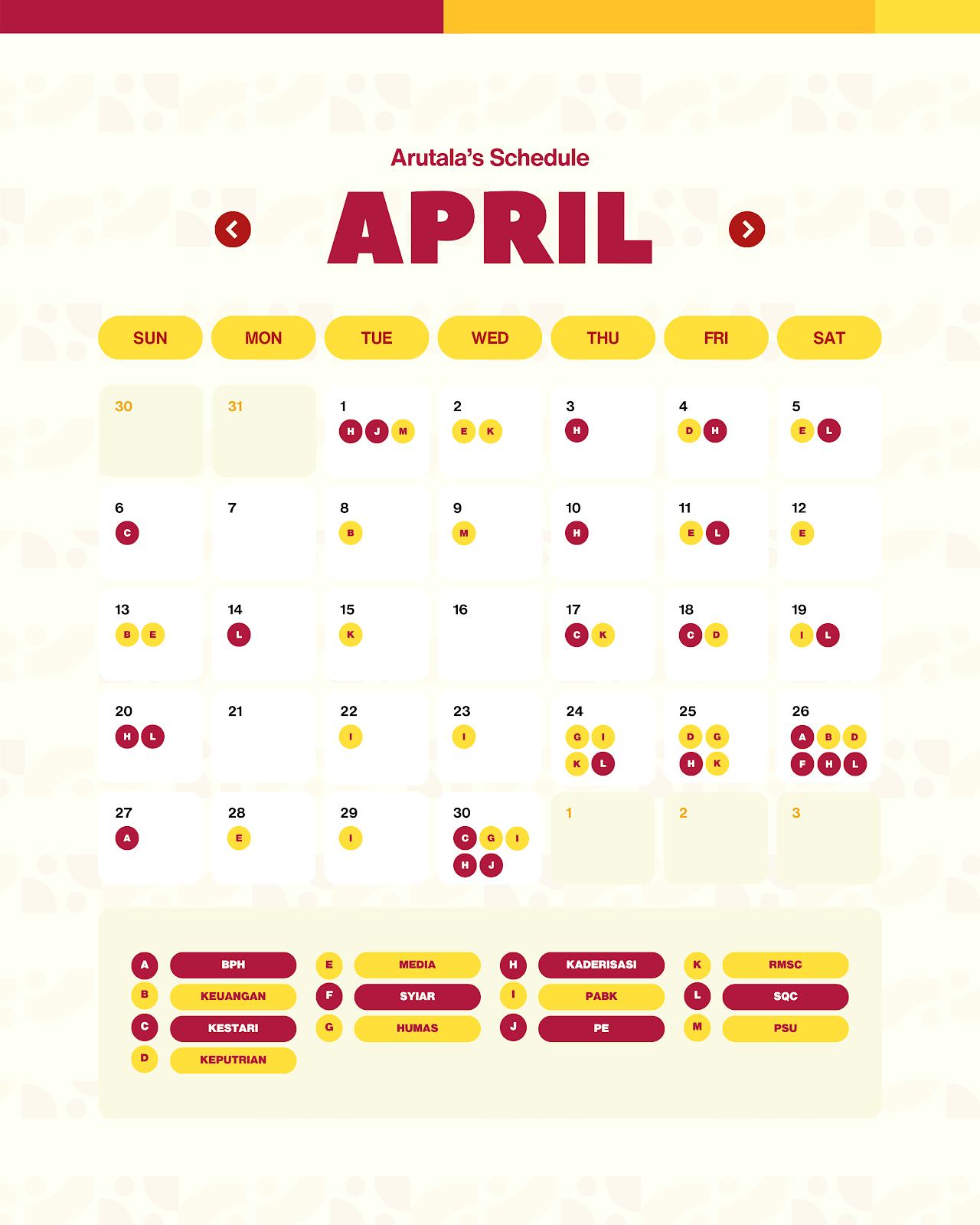 Arutala's Schedule