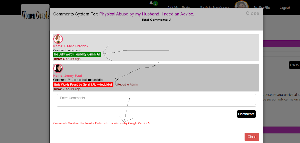 Gemini AI Post Comments Analysis Image Screenshots