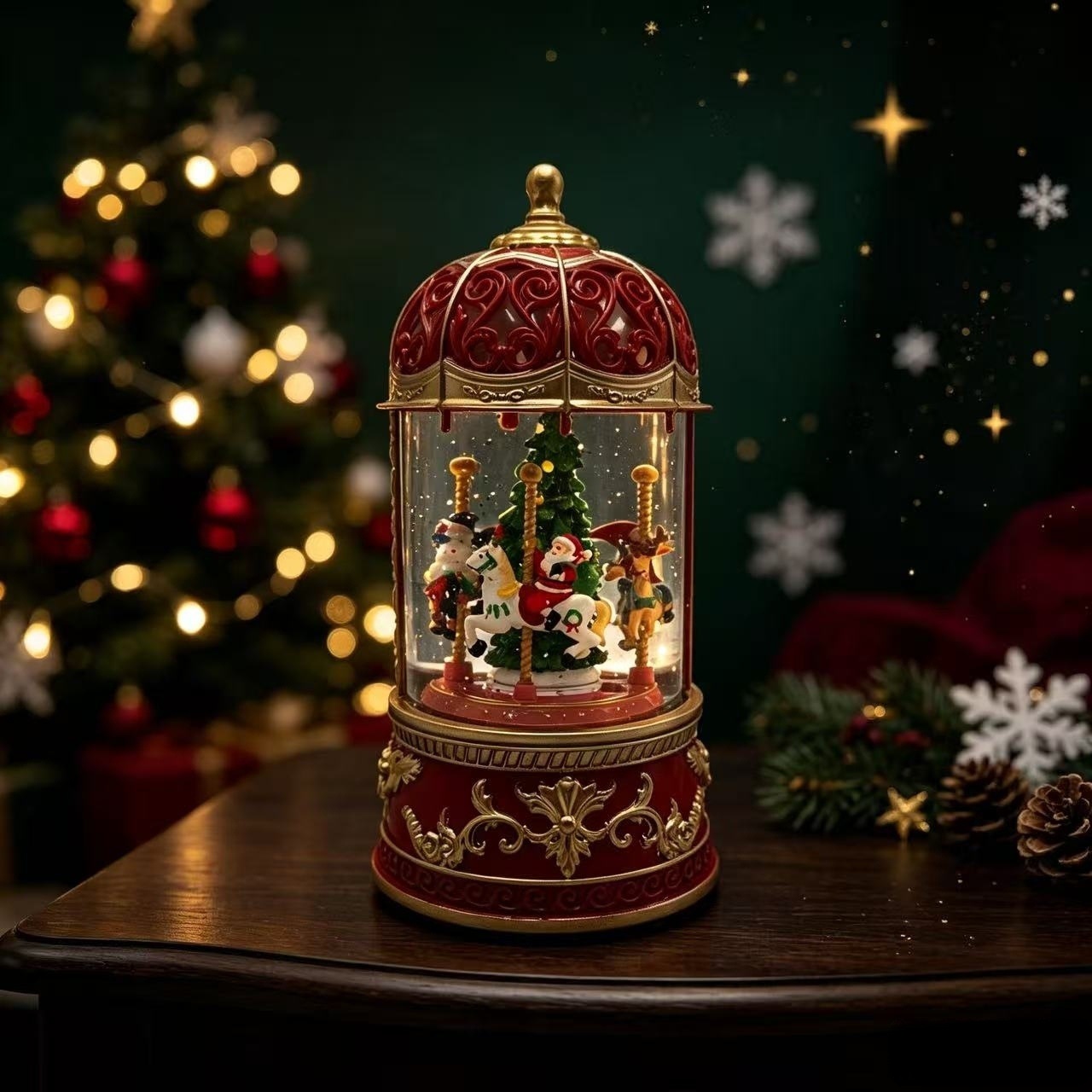Decorative LED lantern music box with carousel