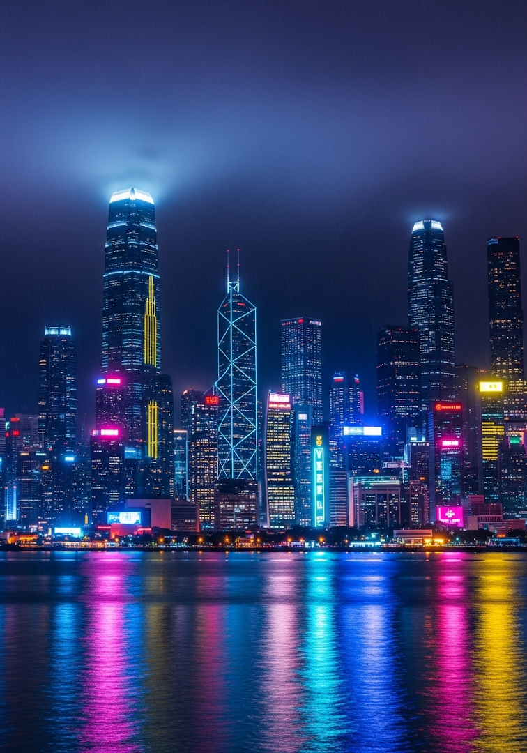 Cyberpunk City Skyline Neon Lights Rainy Night