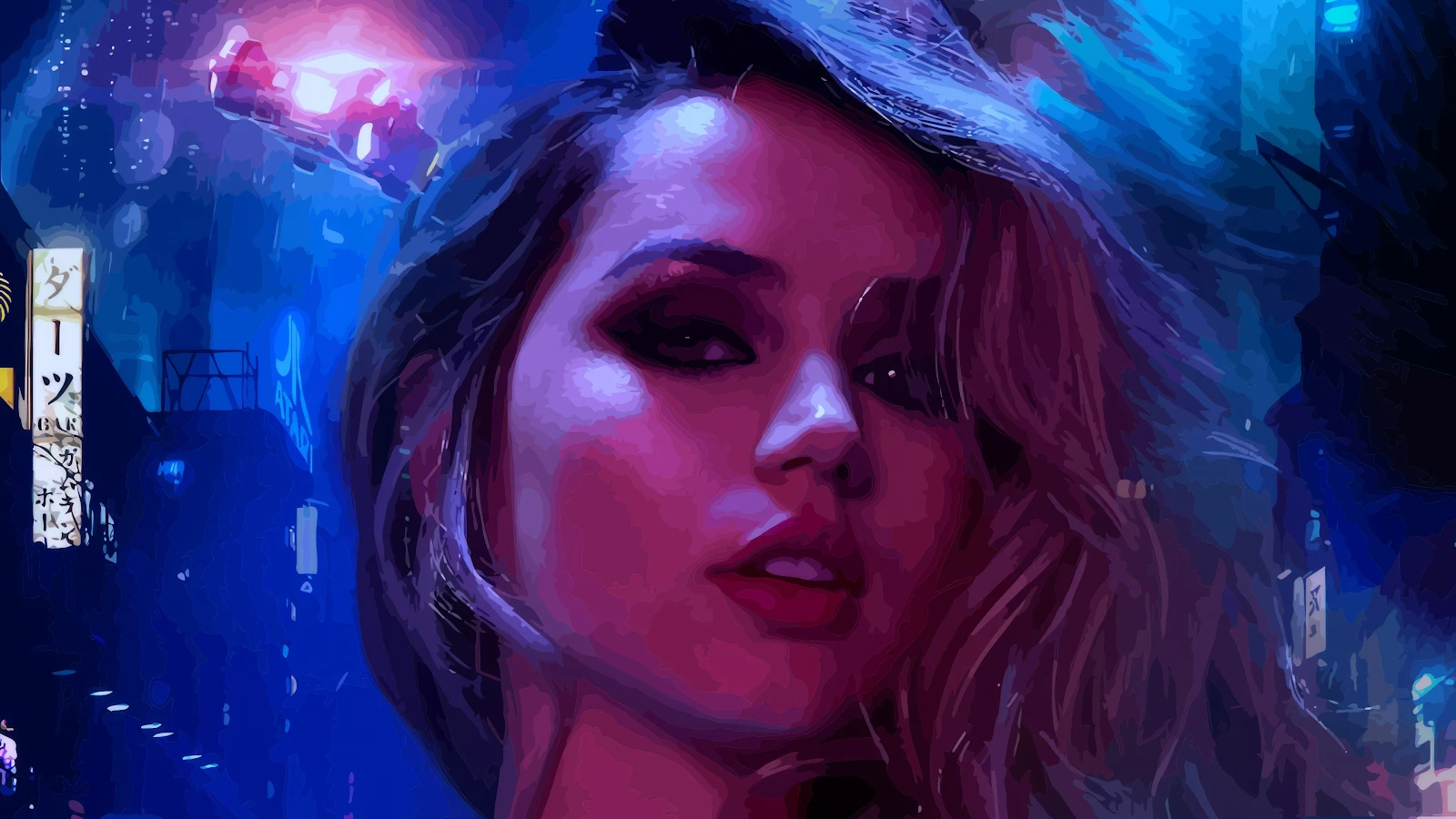 Cyberpunk, Ana De Armas, Retrowave, Neon 4K Desktop, iPhone Wallpaper Background