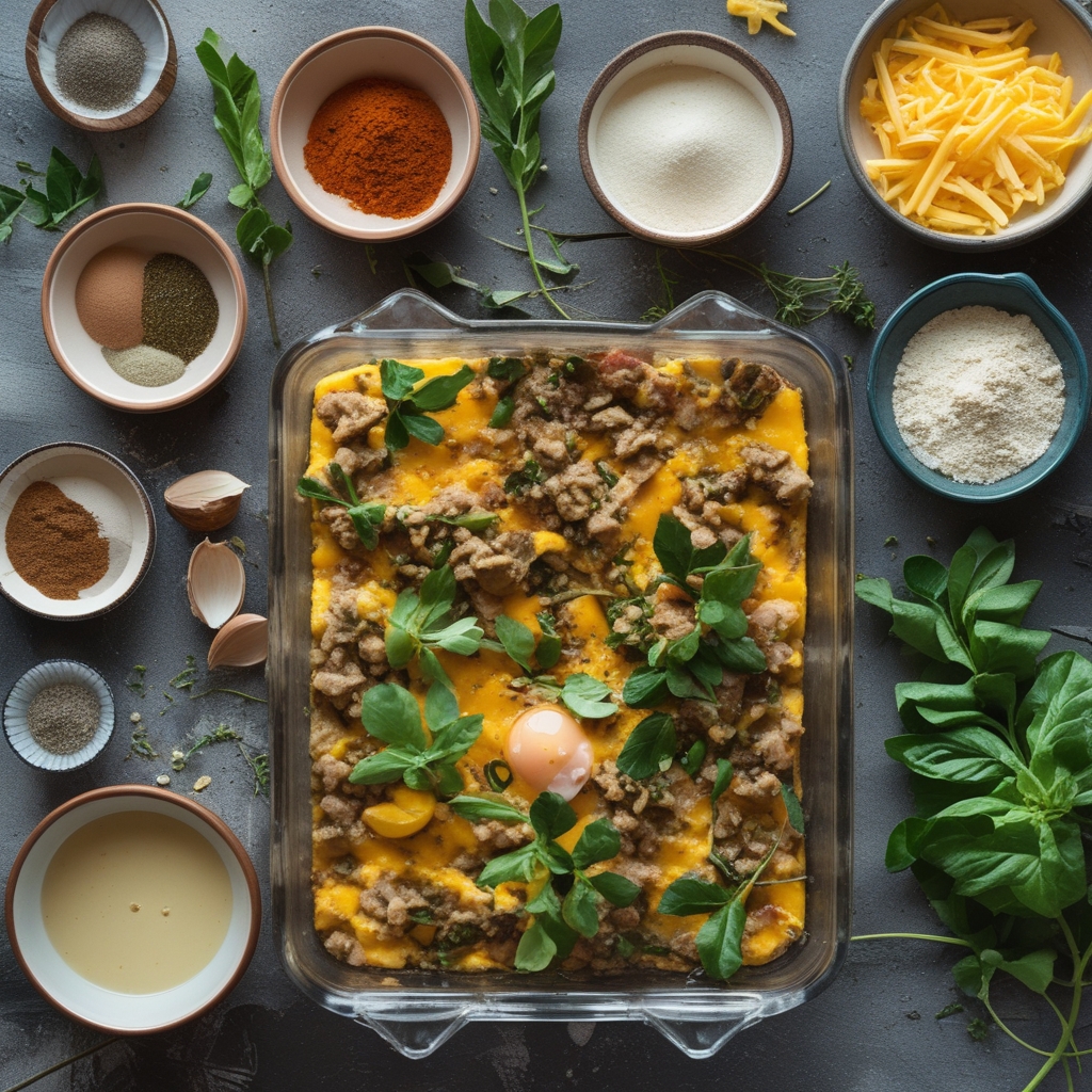 Ingredients for Keto Egg and Cheese Breakfast Casserole Easy Homemade Low-Carb Start