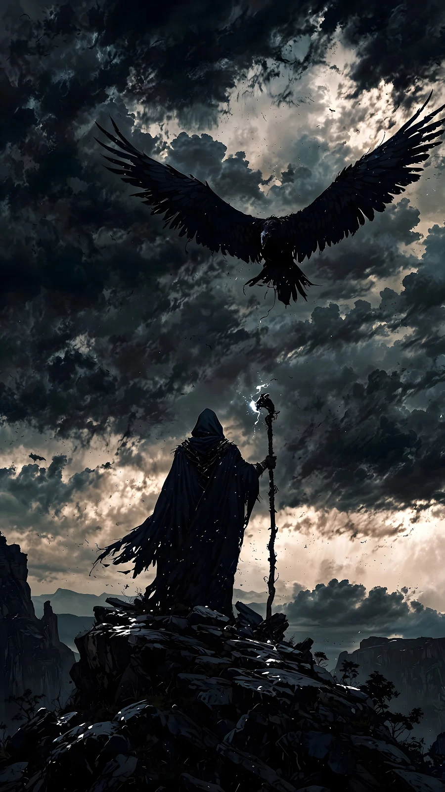 Dark Fantasy, Wizard, Raven, Magic 4K iPhone Wallpaper Background (2304x4096)