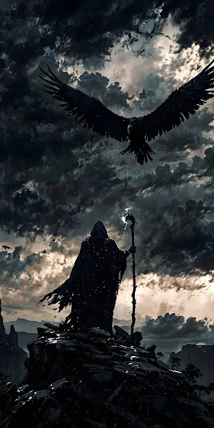Dark Fantasy, Wizard, Raven, Magic 4K iPhone Wallpaper Background