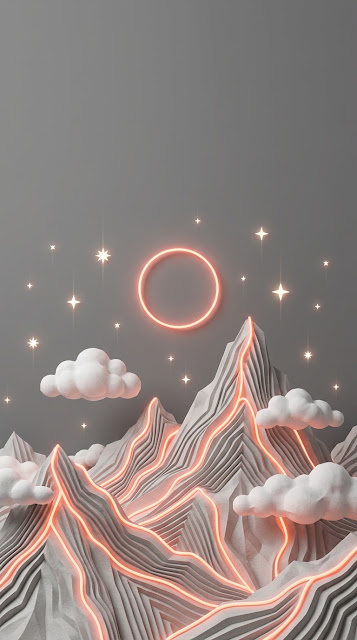 Minimalist Layered papercraft Mountains with Glowing Neon Paths - Free mobile Wallpaper