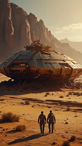 Astronauts Approach Crashed Spaceship in Desert