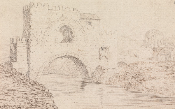 River with Stone Covered Bridge and Arched Window