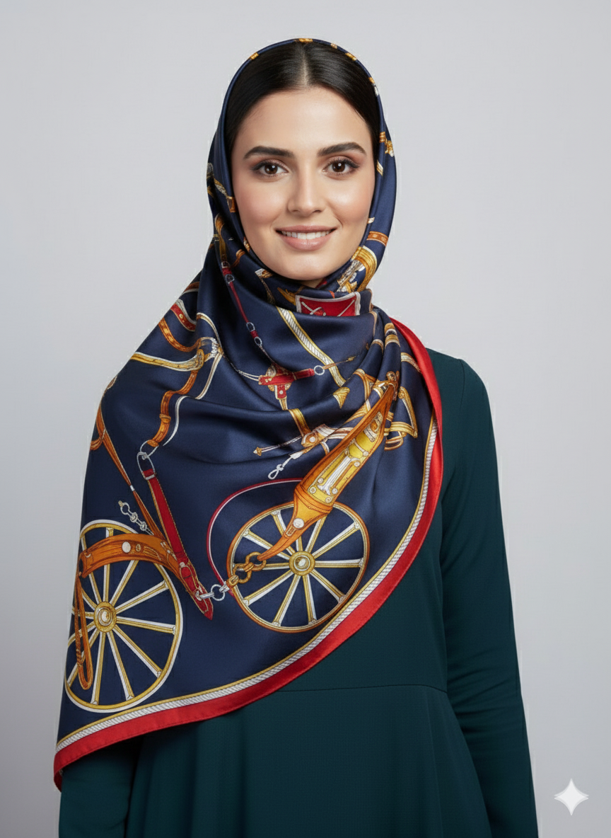 Gold Blue Pinted Hijab | Satin Scarf