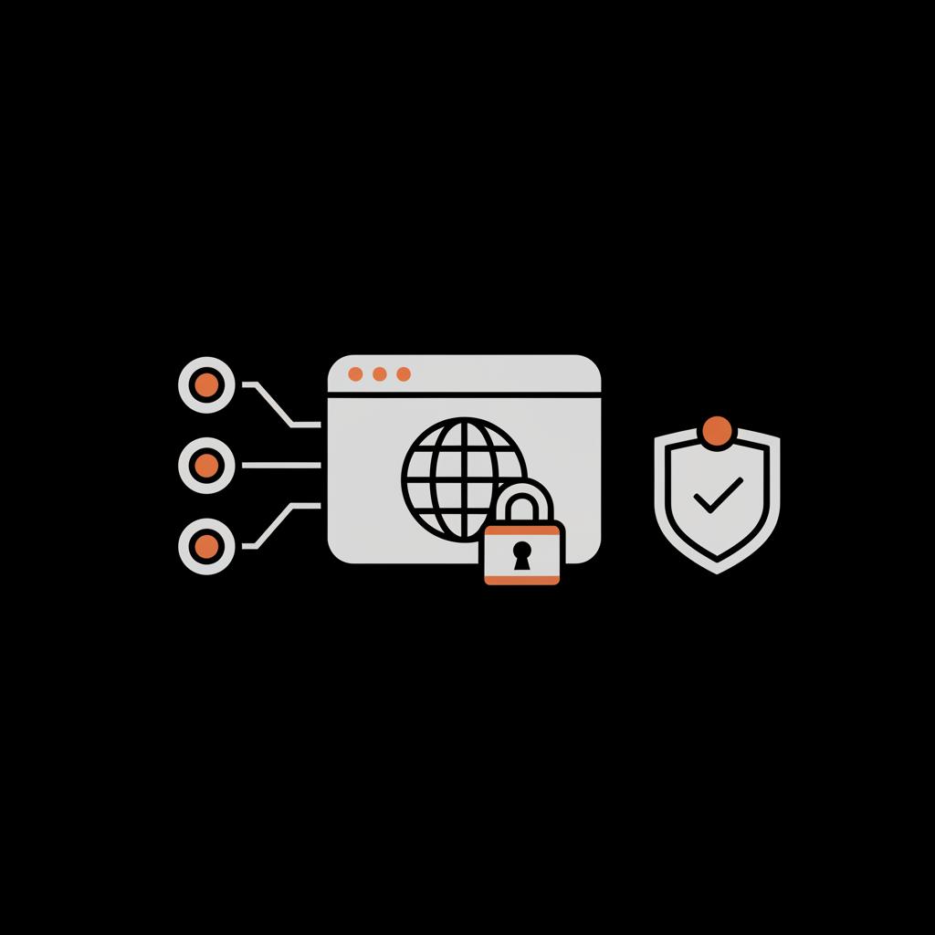 Minimal 2D vector infographic of social-handle nodes linked to a locked domain icon and a verification badge on a black background, accent highlights — how to get a rare Instagram username