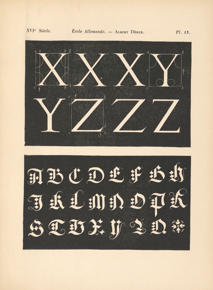 École Allemande  Albert Dürer  Triple alphabet attique avec construction géométr