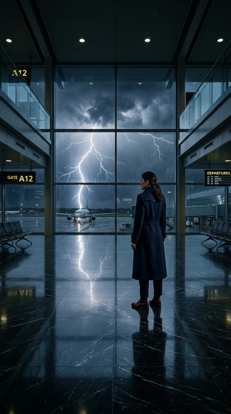 Lone Figure in Empty Airport Terminal Midnight Storm Wallpaper - Free 4K mobile Wallpaper