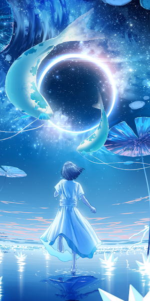 Fantasy Art, Fish Illustration, Water Lilies, Surreal Scene 4K Wallpaper Background