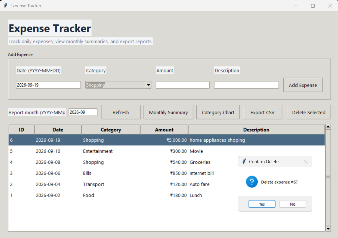 Expense Tracker (Python) — screenshot 5