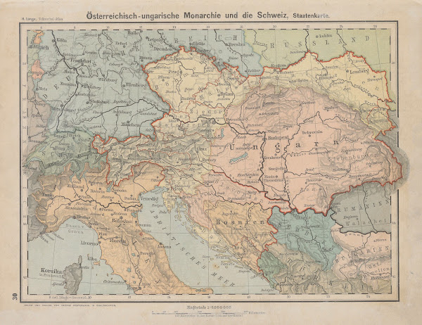 Österreichisch ungarische Monarchie und die Schweiz Staatenkarte 1898