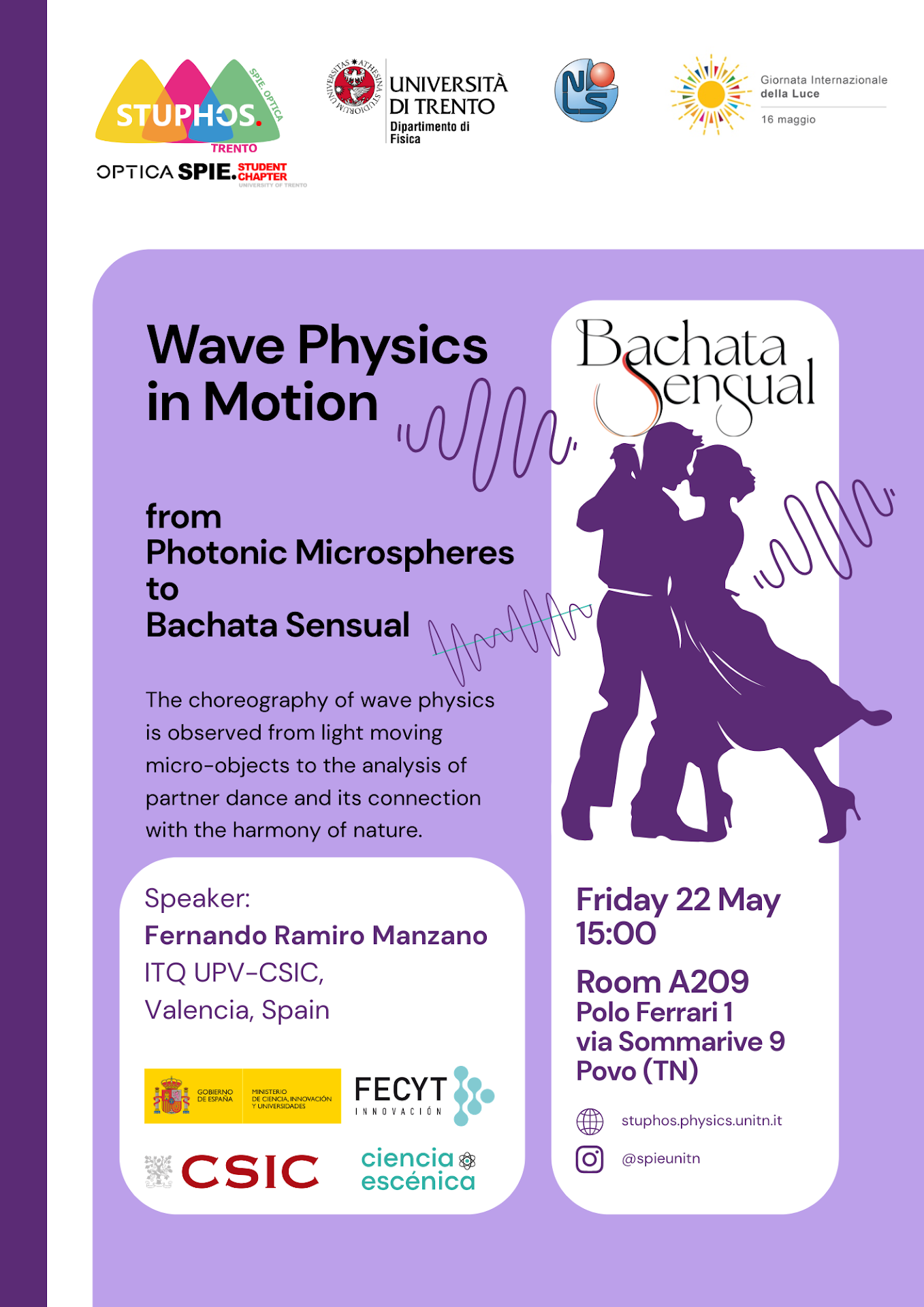 Poster for Wave Physics in Motion: from Photonic Microspheres to Bachata Sensua