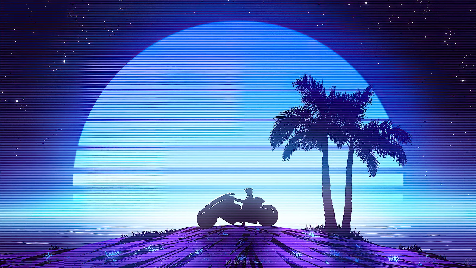 A Stunning Synthwave, Neon, Retrowave, Palm Trees, Stars 4K Desktop and Mobile Wallpaper Background (3840x2160)