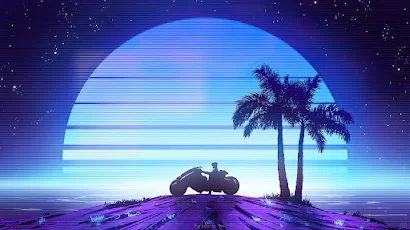 Synthwave, Neon, Retrowave, Palm Trees, Stars 4K Wallpaper Background