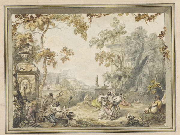 Ontwerp voor een kamerbeschildering idyllisch arcadisch landschap met klassieke