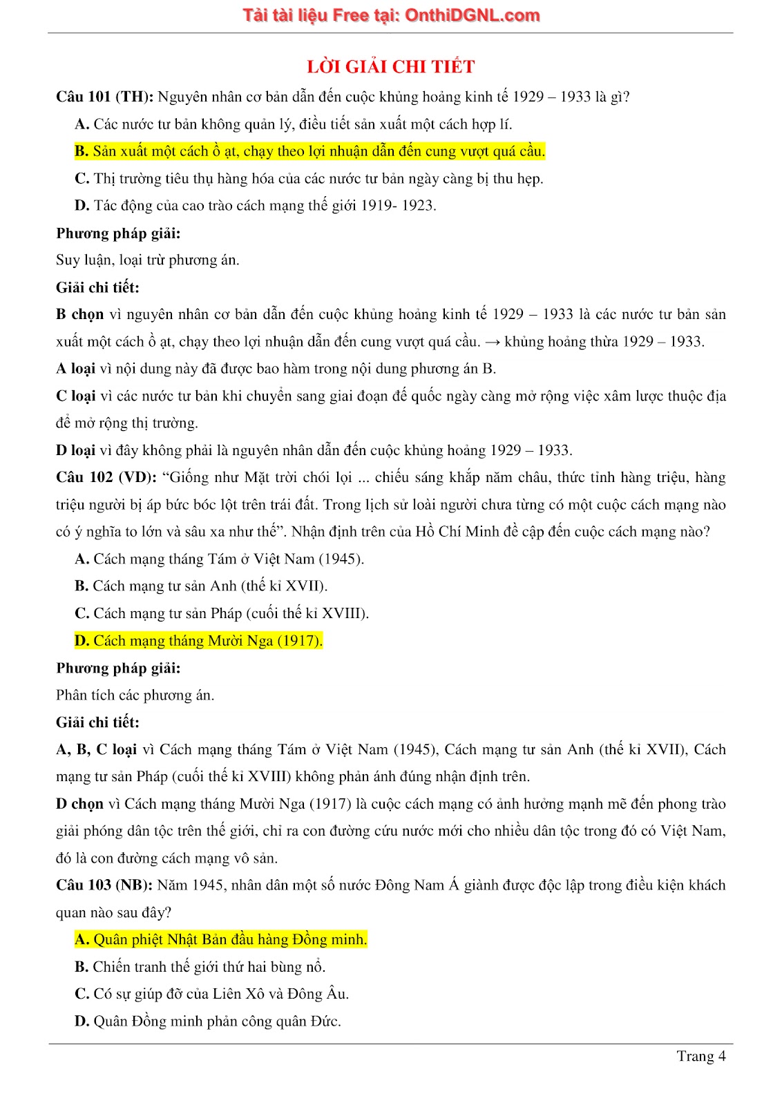 150 bài tập môn Sủ- Ôn thi ĐGNL ĐHQG HN Phần 3