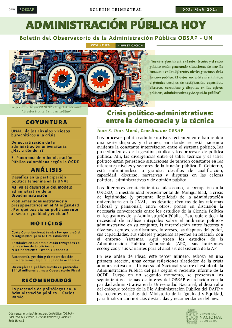 Boletín OBSAP 3: Crisis político-administrativas: entre la democracia y la técnica