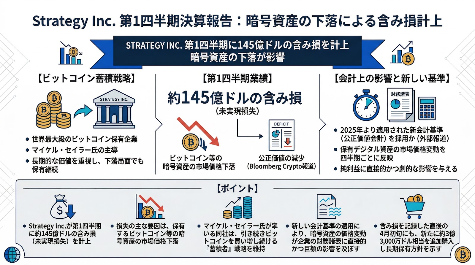 Strategy Inc.、第1四半期に145億ドルの含み損を計上　暗号資産の下落が影響