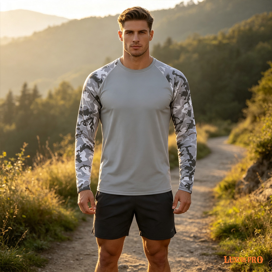 AOP TPM Bird Eye Cloth Shoulder Sleeve Long Sleeve T-shirt
