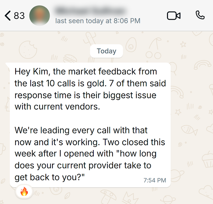 Client message on WhatsApp