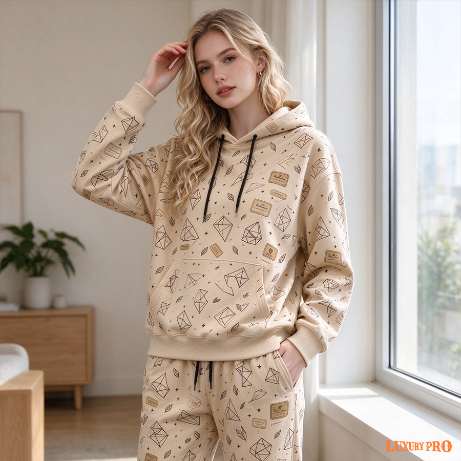 AOP Full Print Double Hood Hoodie - 320G + Full Print Sweatpants - 300G