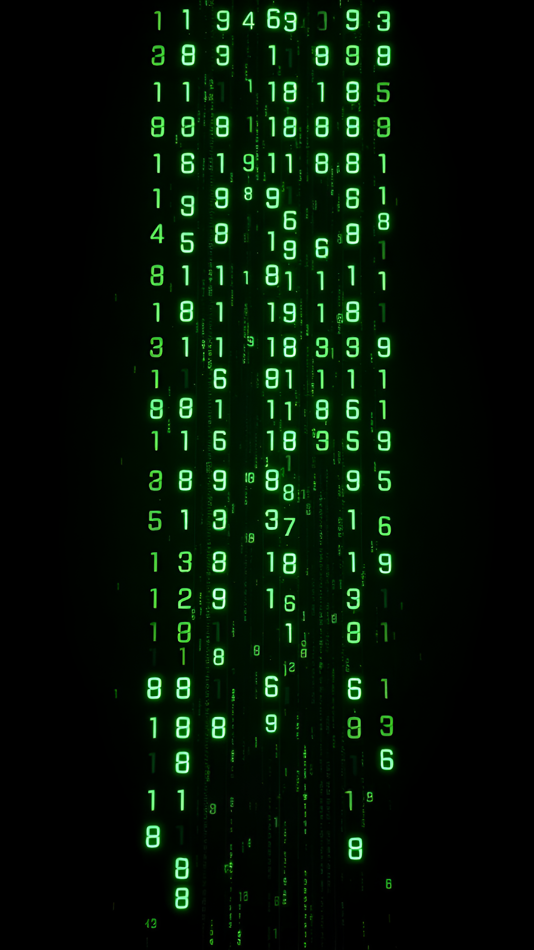 Glowing Green Digital Numbers Falling in Dark Matrix Style - Free 4K mobile Wallpaper