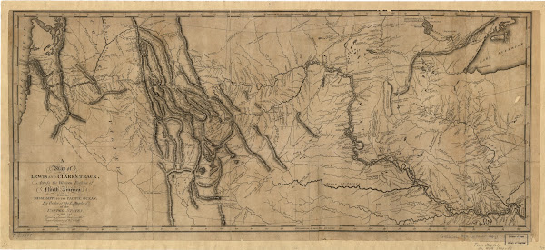 A map of Lewis and Clarks track across the western portion of North America from